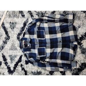 Quicksilver Mens Medium Flannel Blue Plaid Striped Y2K Long Sleeve Button Up